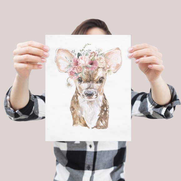 Watercolor Floral Deer Wall Art Illustration Print Poster Card Unframed - Picture 4 of 8